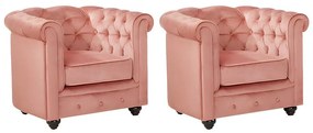 Lotto di 2 poltrone  CHESTERFIELD in velluto Rosa cipira