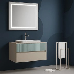 Mobile da bagno sospeso sotto lavabo Niwa 2 cassetti L 89.5 x H 50 x P 45.5 cm sabbia e verde timo cannettato