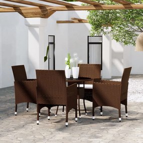 Set da pranzo per giardino 5 pz in polyrattan marrone