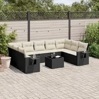 Set Divani da Giardino 10pz con Cuscini in Polyrattan Nero 3252943