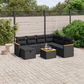 Set divani da giardino con cuscini 8 pz nero in polyrattan