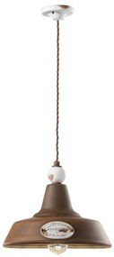 Lampadario Vintage Grunge Ferro E Ceramica Bianco 1 Luce E27