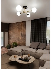 Lampadario da Soffitto MAGNUM 4 in Acciaio e Vetro 4xE14 Colore del corpo Nero e Oro
