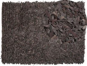Tappeto shaggy in pelle marrone 160 x 230 cm MUT Beliani