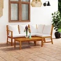 Set Divani da Giardino 4 pz con Cuscini Crema in Legno Acacia cod mxl 44020