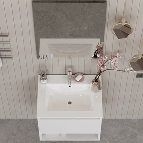 Mobile Bagno Sospeso Bianco Lucido 60 cm. con Lavabo e Specchio mod. MILANO