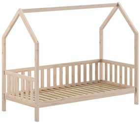 Letto da bambini a forma di casa di colore naturale in pino massiccio con rete inclusa 90x200 cm Cabane – Vipack