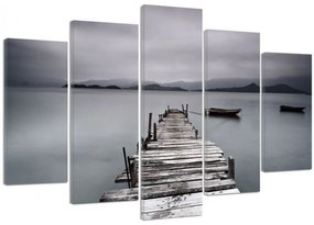 Quadro su tela 5 pannelli Molo Lago Immagine di paesaggio