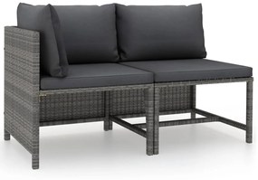 Set divani da giardino 2 pz con cuscini in polyrattan grigio