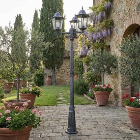 Lampione Vintage 216cm 3xE27 IP54 Spazzolato - Serie PUCCINI