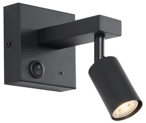Lampada da parete nera moderna con USB-C inclinabile - Rex