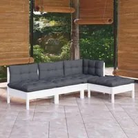 Set Divani da Giardino 4 pz con Cuscini Bianchi Legno di Pino 3096299