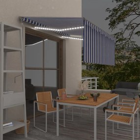 Tenda Automatica Parasole Led Sensore Vento 3x2,5m Blu E Bianco /
