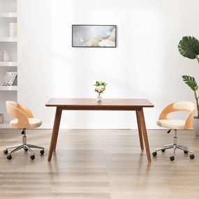 Sedia Da Pranzo Girevole Crema İn Legno Ricurvo E Similpelle /