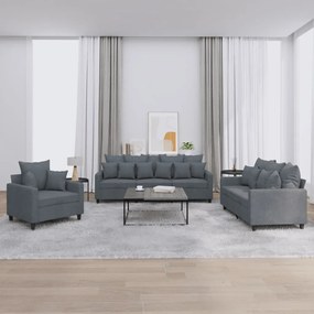 Set Di Divani 3 Pz Con Cuscini Grigio Scuro İn Velluto /