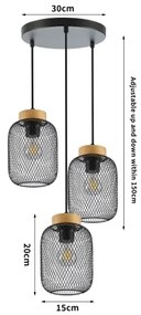 Brilagi - Lampada a sospensione con cavo BASKLITE 3xE27/15W/230V legno di caucciù/nero