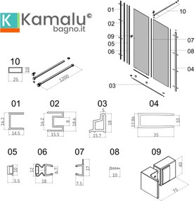 Kamalu - Porta doccia scorrevole 180 cm nera opaca senza profili | KNM4000N