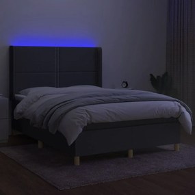 Letto a molle materasso e led grigio scuro 140x190cm in tessuto