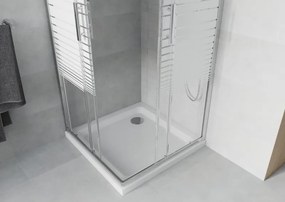 Mexen Rio cabina doccia quadrata 90 x 90 cm, strisce bianche, cromo + piatto doccia Flat, bianco - 860-090-090-01-20-4010