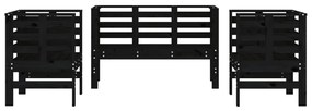 Set salotto da giardino 3 pz nero in legno massello di pino