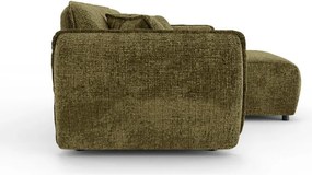 Divano angolare verde (con penisola a destra/con chaise lounge) con rivestimento in ciniglia Nelia – Ropez