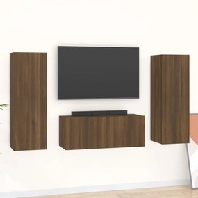 Set Mobili Porta Tv 3 Pz Rovere Marrone İn Legno Multistrato /