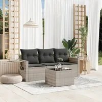 Set Divano da Giardino 4pz con Cuscini Grigio Chiaro Polyrattan 3252209