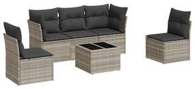 Set divano da giardino 6pz con cuscini grigio chiaro polyrattan