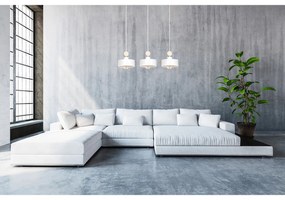 Lampadario 3 Luci Zhurong In Acciaio Bianco E Paralumi Con Legno Naturale