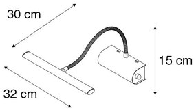 Applique da parete di design nera 32 cm con LED e dimmer - Tableau