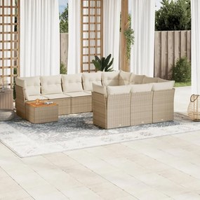 Set divani da giardino 11 pz con cuscini beige in polyrattan