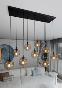 Lampadario a Sospensione in Acciaio e Vetro COSMO 9 Nero 9xE14