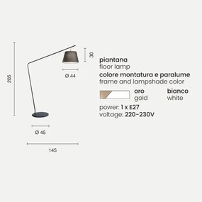 Piantana H205 cm con struttura in metallo Oro e paralume in pvc Bianco VELVET
