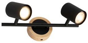 Faretto moderno nero con legno inclinabile 2 luci - Jeana