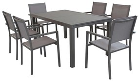 DEXTER - set tavolo in alluminio cm 160/240 x 90 x 75 h con 6 poltrone Venus