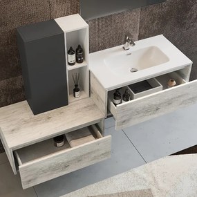 Mobile bagno sospeso 82 cm Quercia Bianco con lavabo integrato e specchio - LUNA2