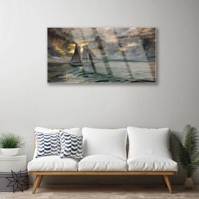 Quadro di vetro Paesaggio di barche da mare 100x50 cm