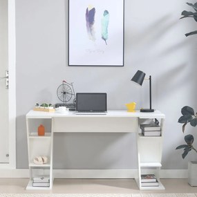 Scrivania Ufficio Tavolo Porta Pc in Legno con Ampio Ripiano 6 Mensole, Design Moderno per Casa – 137x60x75 cm Bianco