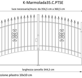 Cancello manuale con serratura elettrica Marmolada in ferro, apertura centrale, L 358.5, H 165-195 cm, di colore ruggine