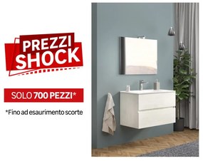 Mobile sottolavabo e lavabo con illuminazione Simple rovere bianco L 80 x H 50 x P 44 cm 1 vasca 2 cassetti