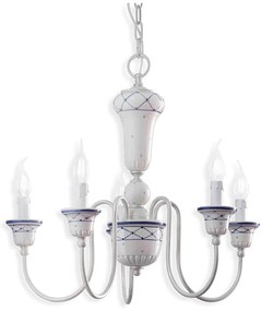 Lampadario Classico Sanremo Metallo E Ceramica Bianco Filo Blu 5 Luci E14