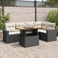 Set Divano da Giardino 6 pz con Cuscini Nero in Polyrattan 3327038