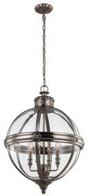 Lampadario Industrial Nordico Adams Acciaio Nichel Antico Vetro 4 Luci E14