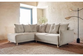 Divano letto in velluto a coste beige (angolo sinistro) Lazy Lukka - Miuform