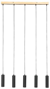 Lampada a sospensione moderna nera con legno 5 luci - Jeana