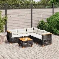 Set Divano da Giardino 6 pz con Cuscini Nero in Polyrattan 3261830