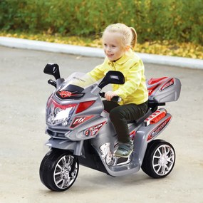 Costway Moto elettrica giocattolo a batteria 6 V con musica e fari, Moto cavalcabile a 3 ruote per bambini Grigio