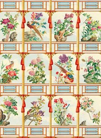 Mindthegap Carta da parati Flowering Wall - Taupe/ Red/ Green/ Blue