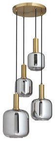 Lampadario 4 sfere L. 48 x H. 140 cm in Metallo e Vetro fumé Dorato e grigio fumé - GALRON