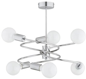 Lampadario a sospensione con supporto rigido DISCO 6xE27/60W/230V cromo lucido